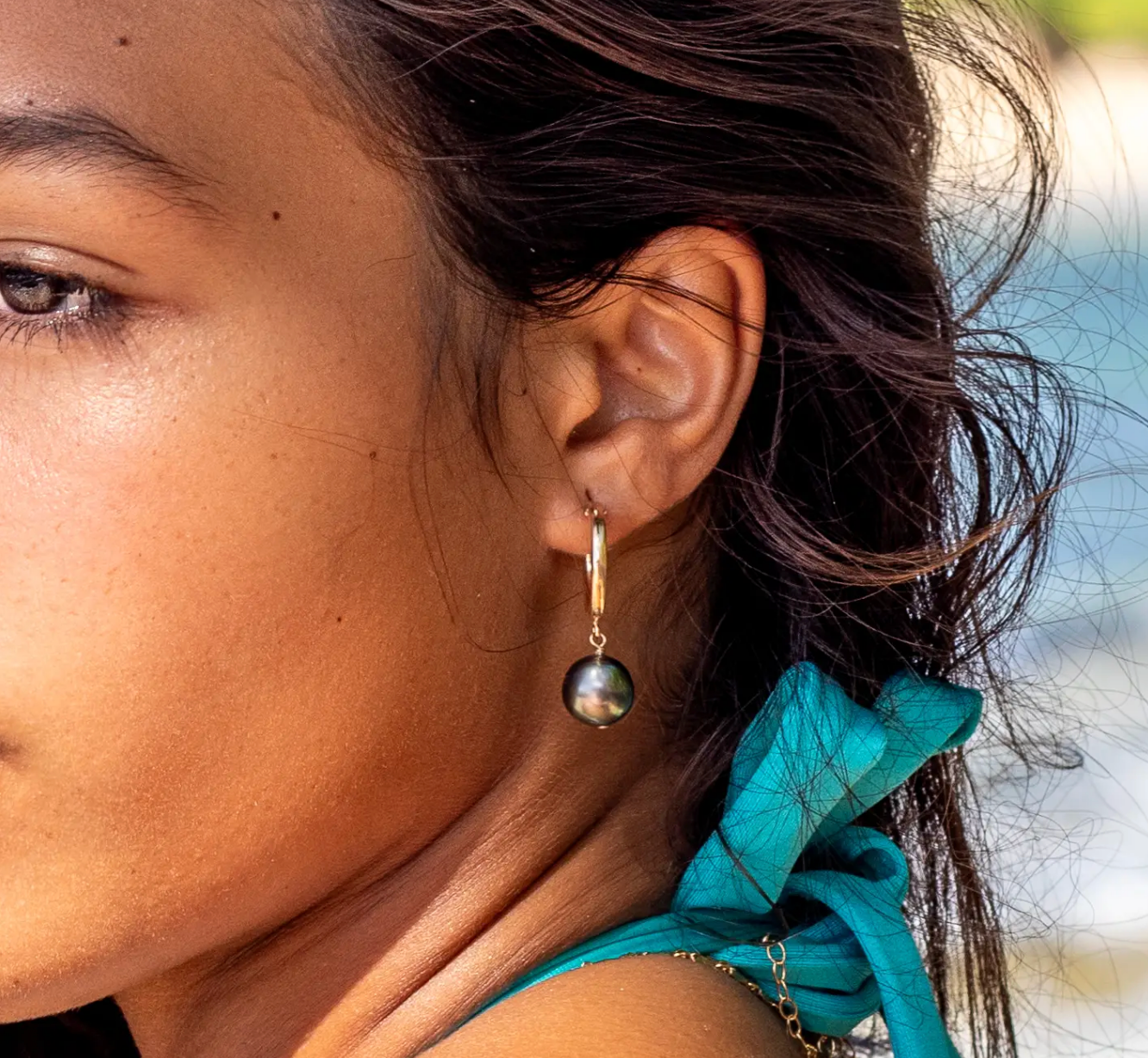Tahitian Pearl Huggy Hoops